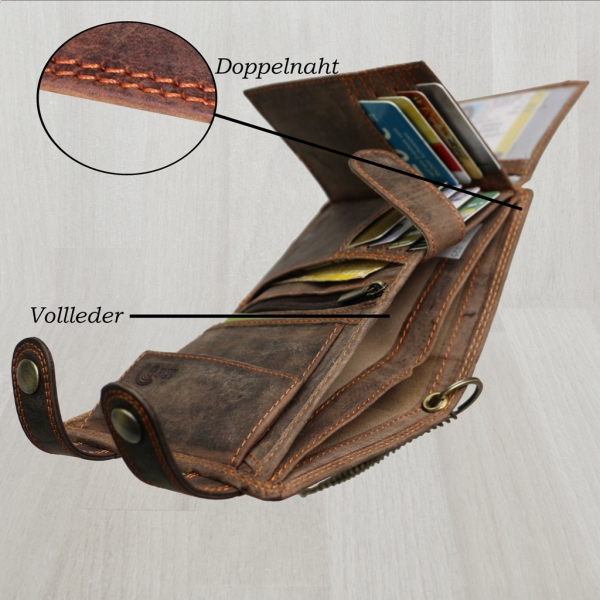 Flevado Herrengeldbörse Echt Leder RFID Schutz Hochformat